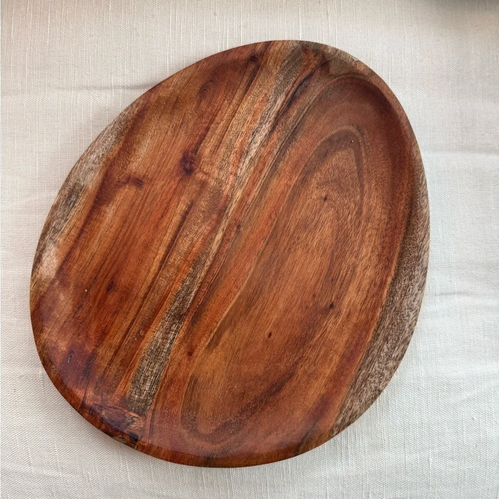Two Acadia wood platter plates serving chargers or decor EUC